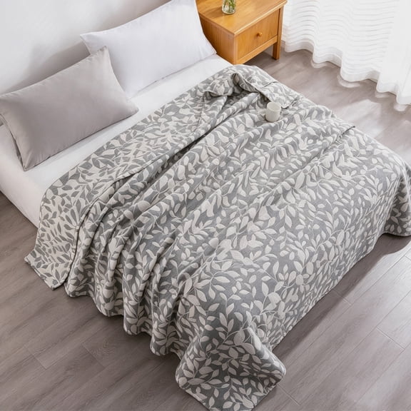 Kelnaro 3 Layer Muslin Cotton Blanket, Breathable Twin Bed Blanket, 68x92 Inches, Gray Leaf