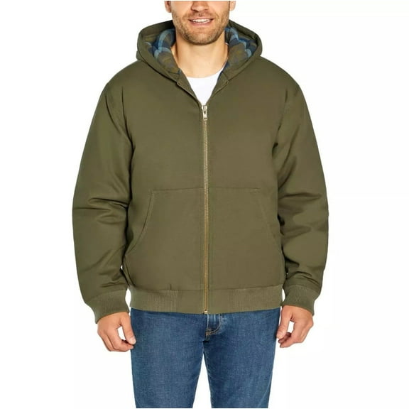 Woolrich Men's Canvas Full Zip Hooded Jacket, Green, Size XL