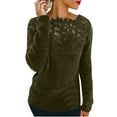 thumbnail image 2 of Valueadd Clothing Women's Long Sleeve Pullovers Lace Patchwork Knit Sweater Crewneck Solid Color Casual Knit Pullover Sweater Tops Green XL, 2 of 6