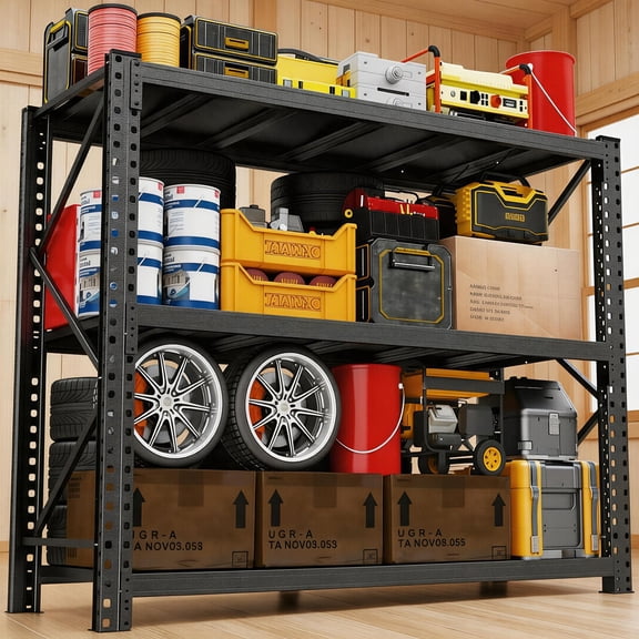 Garage Shelving Heavy Duty, Metal Storage Shelves, 5000LBS, Adjustable Industrial Shelves Unit, Utility Organizer Shelf for Garage, Warehouse, Basement, 67" W x 20" D x 63" H,Black
