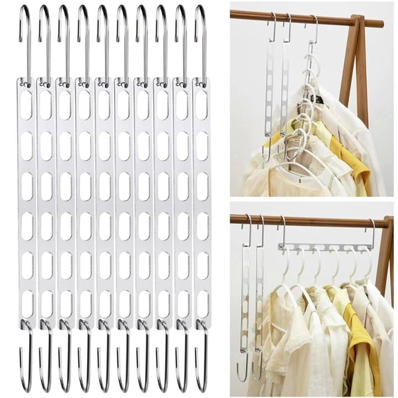 QianSai 10-Pack Space Saving Hangers, Collapsible Metal Closet Organizers, Heavy-Duty Vertical Hangers for Clothes, Dorm Room & Apartment Storage