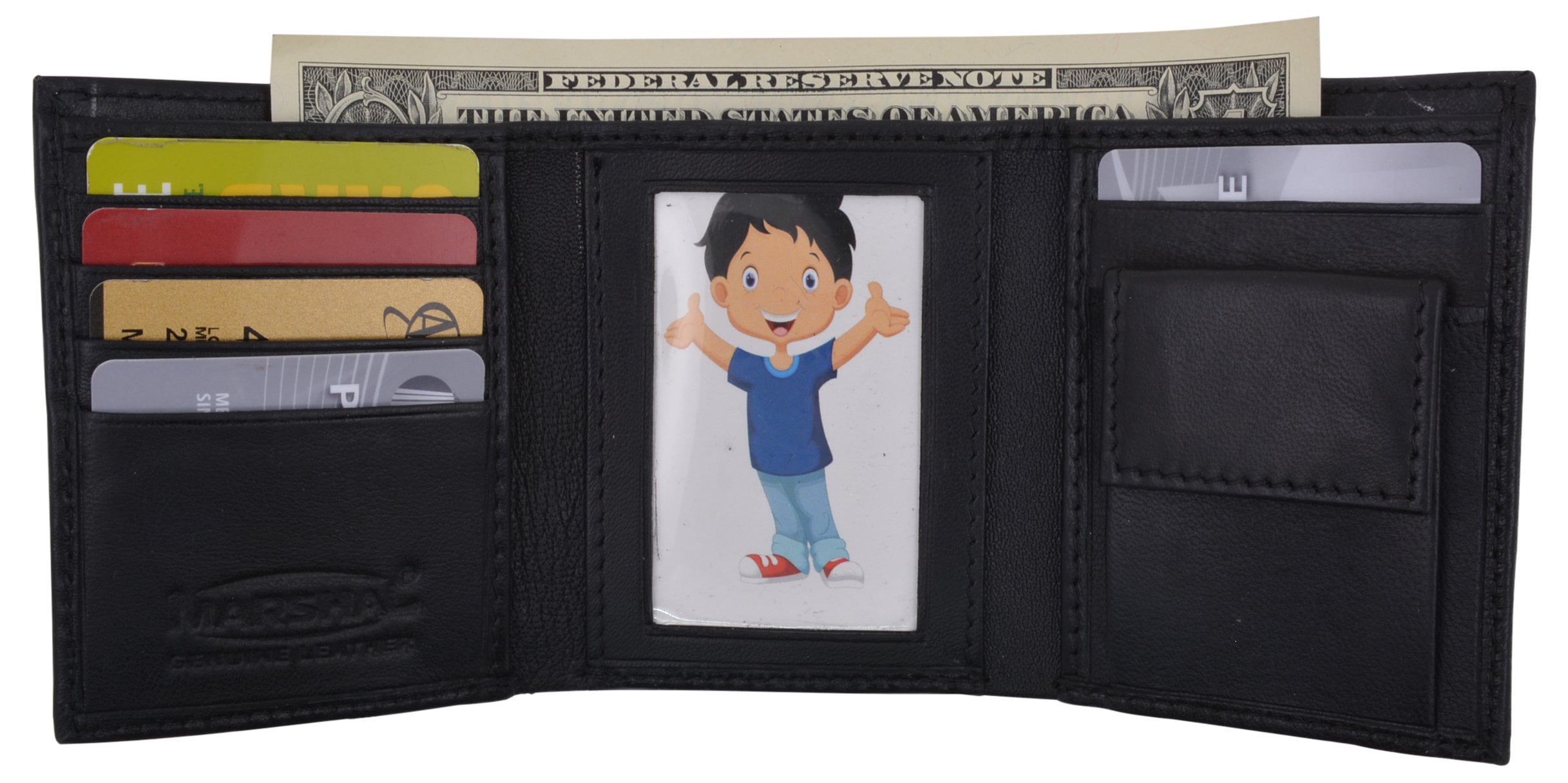GENUINE LEATHER KIDS SMALL TRIFOLD/MONEY WALLET BY MARSHAL Baby Blue 