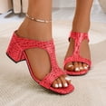 thumbnail image 4 of Rokment Women's Chunky Block Mid Heels Slip on Dressy Sandals for Ladies Fashion Casual Faux Snakeskin Leather Square Open Toe Dress Slides Pumps Summer 2026 Red Size 6, 4 of 7