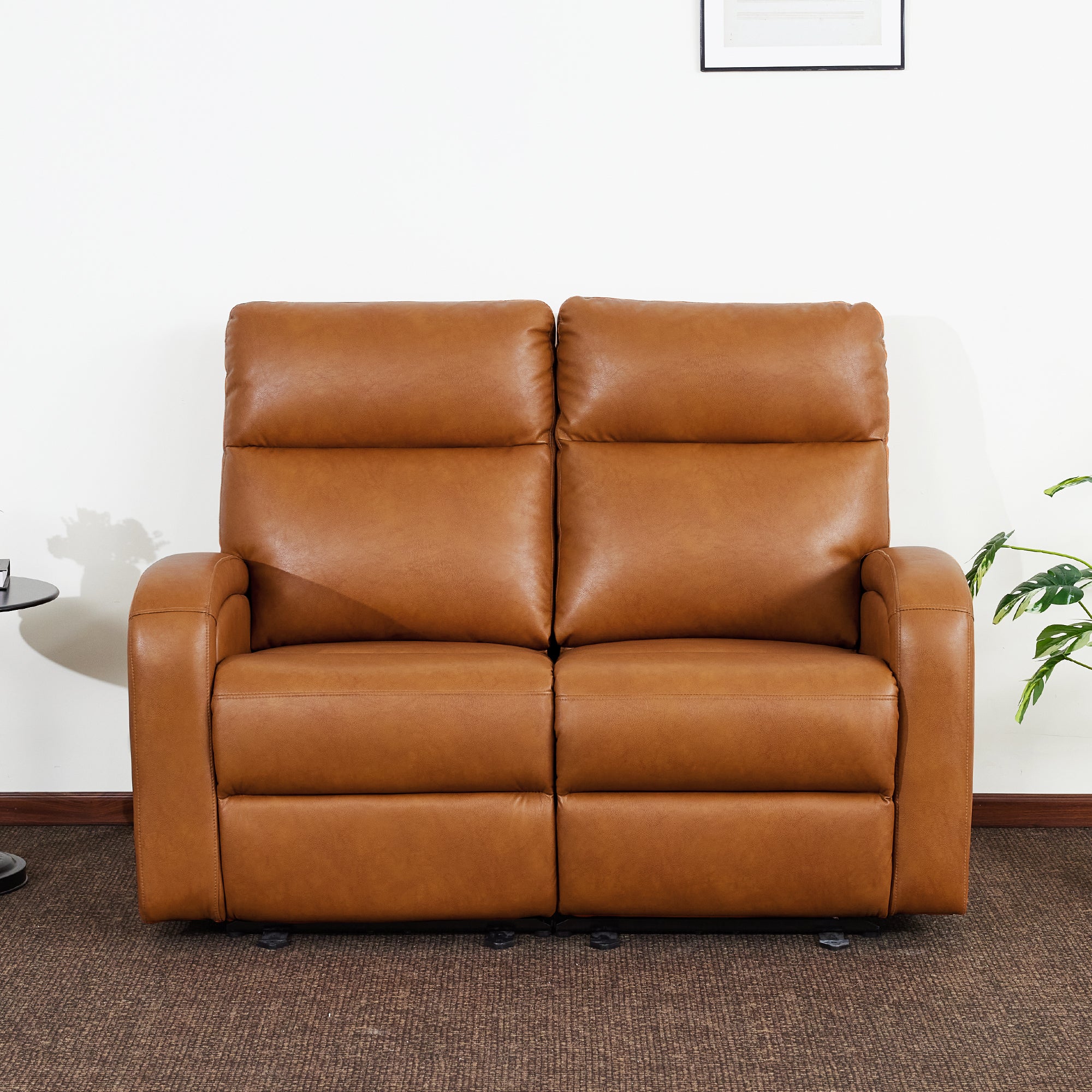 MCombo 56" Zero Wall Hugger Power Recliner Loveseat Sofa for Small Space, Living Room, RV, Cognac Brown
