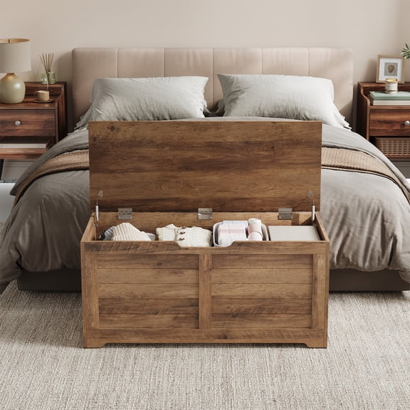 VASAGLE Banco Zapatero, Mueble de Zapatos, 2 Bisagras de Seguridad, 40 x 100 x 46 cm, Pasillo, Dormitorio, Salón, Marrón Miel