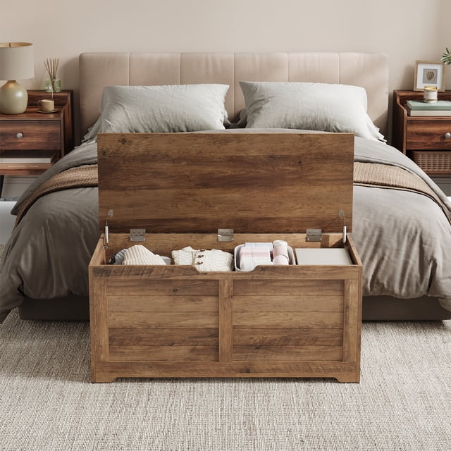 VASAGLE Banco Zapatero, Mueble de Zapatos, 2 Bisagras de Seguridad, 40 x 100 x 46 cm, Pasillo, Dormitorio, Salón, Marrón Miel