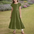 thumbnail image 2 of DHFJKG Girls A-Line Maxi Dress Short Sleeve Round Neck Loose Fit Casual Flowy Tiered Long Dress Solid Color Lightweight Sweet Dresses, 2 of 6