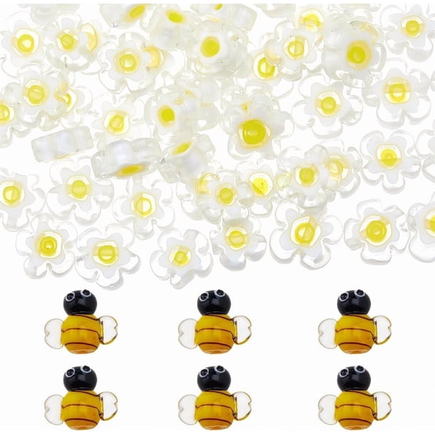66 cuentas de vidrio de Murano, incluidas 6 cuentas de margaritas y 60 cuentas de abeja, espaciadoras sueltas de vidrio.