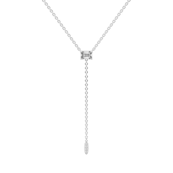 Lab Grown Diamond Lariat Pendant Necklace For Women | 4 Carat IGI Certified Emerald Shape FG VS | 14K White Gold |Vanna Lariat Pendant FRIENDLY DIAMONDS