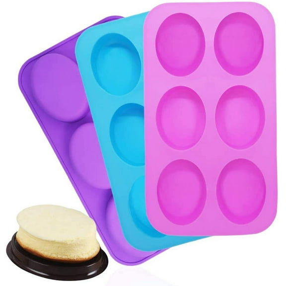 3 Packs Silicone 6 Cavities Oval Shape Cake Mold, SourceTon Homemade Craft Soap Mold Cake Mold for Cake Baking Tart Pudding Cookie Making- Pink, Purple, Blue