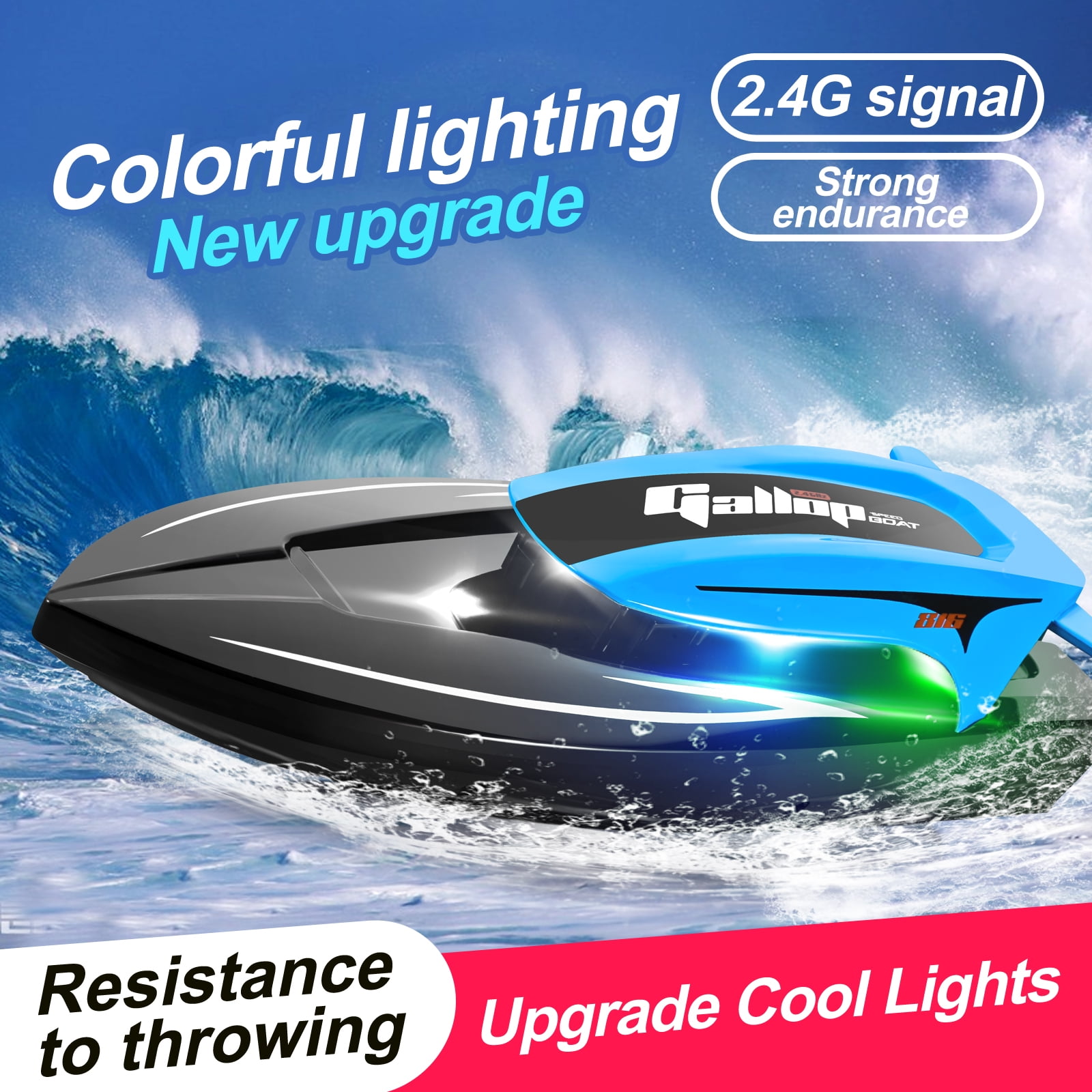 1pc High Speed Remote Control Boat With Led Light, 70+km/h Rc Boat