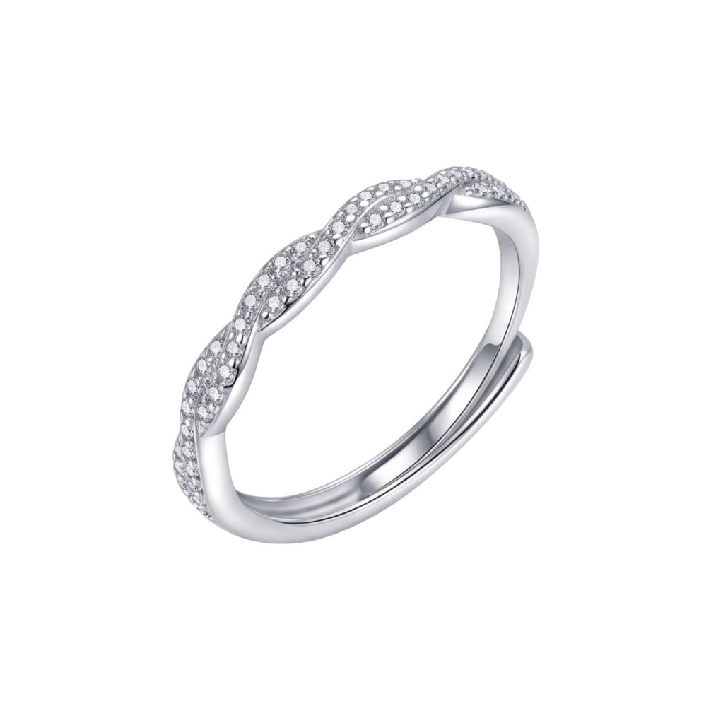 HIRPLIS Birthstone Rings for Women Month Thin Twisted Braided Interwoven Band Stainless Steel Cubic Zirconia Dainty Promise Birthday Personalized Gift Jewelry Silver Plated April
