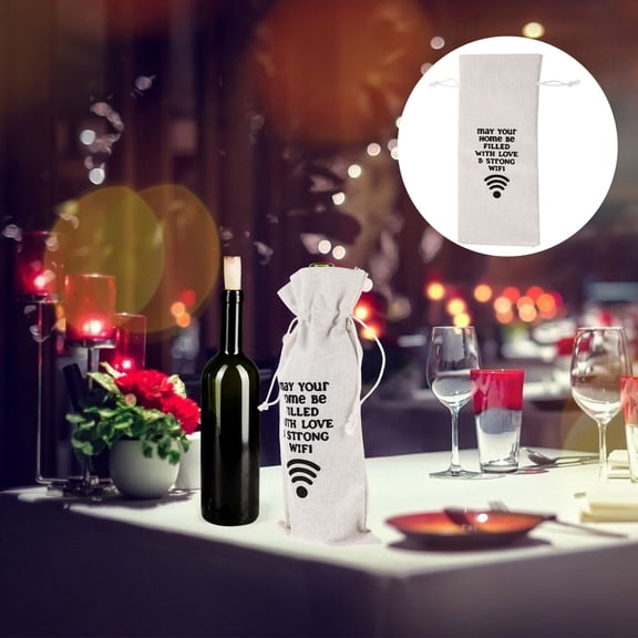 ELAYARD Reusable Linen Drawstring Wine Bottle Bag in Beige, Wine Carrier for Parties and Packaging