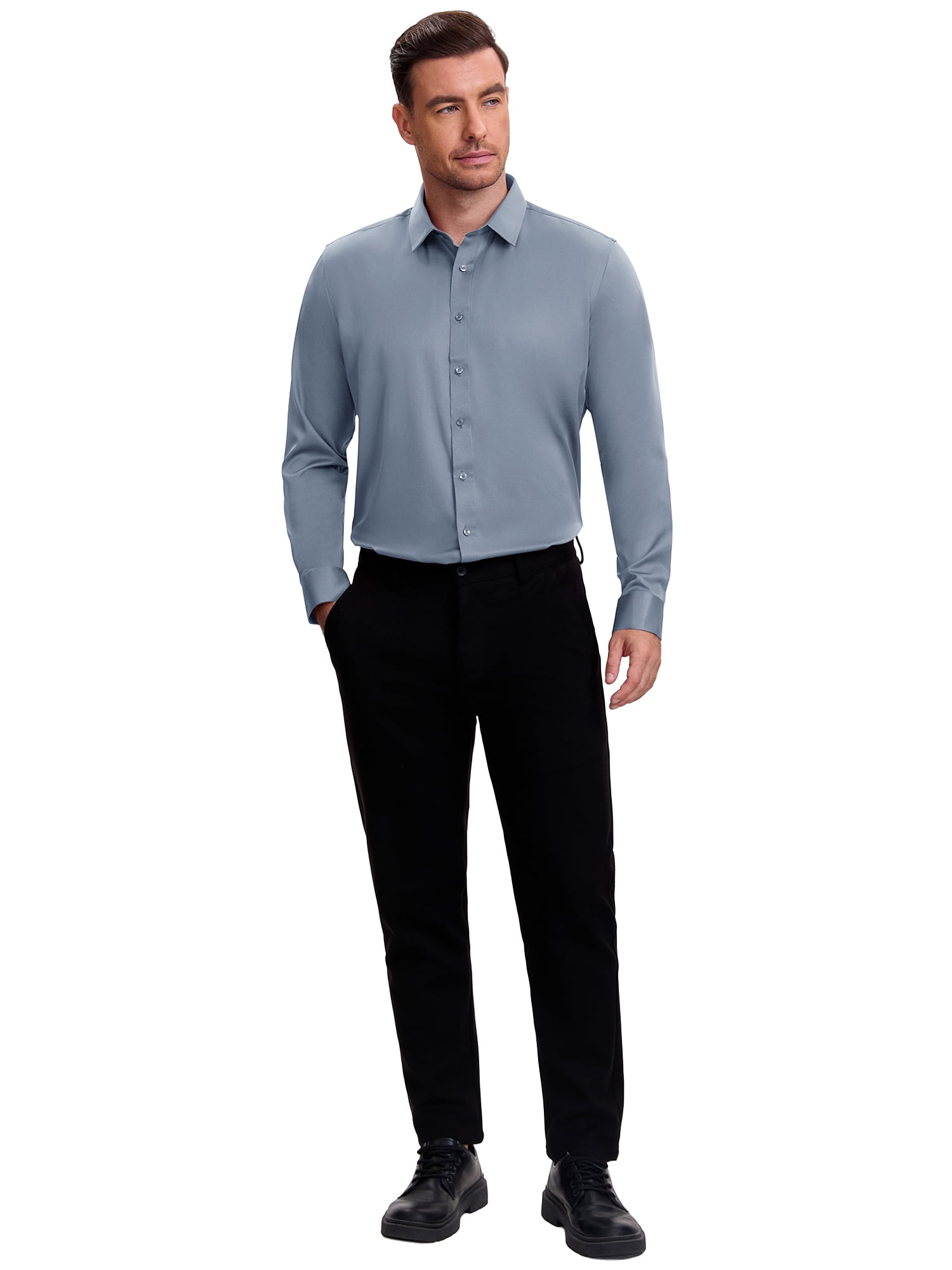 DARING DIVA Men's Point Collar Long Sleeve Button Down Formal Shirts 3XL Gray