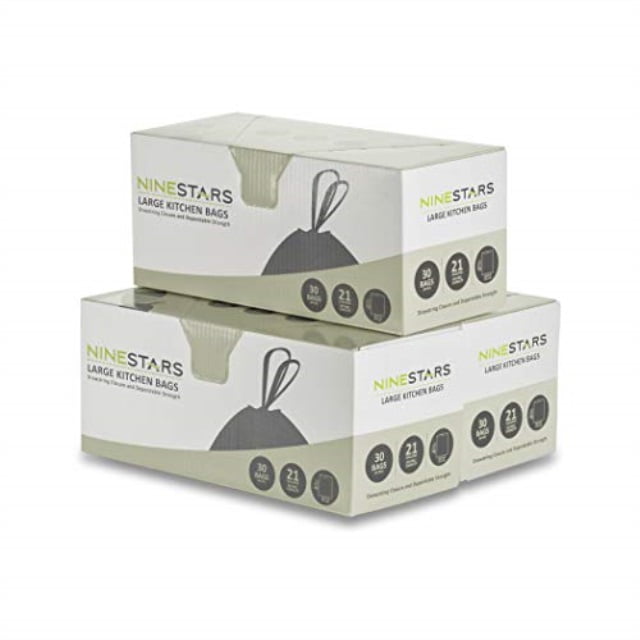 ninestars extra strong white trash bag w/drawstring closure, 21 gal