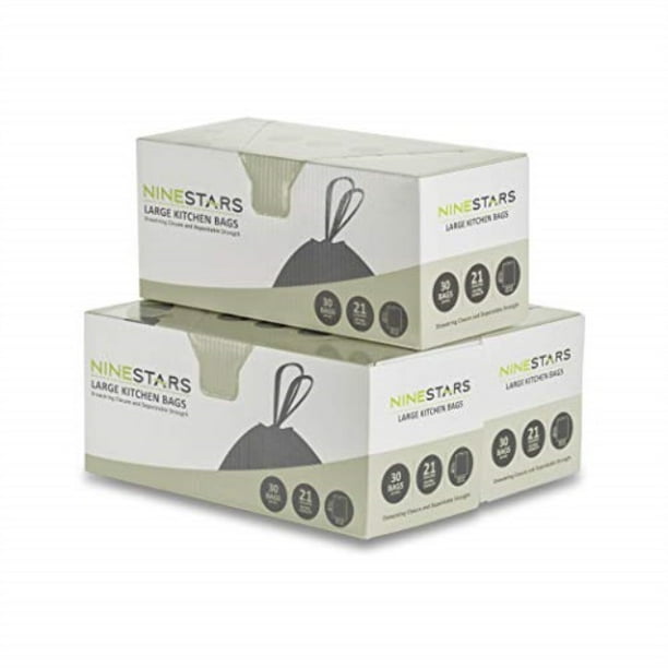 ninestars extra strong white trash bag w/drawstring closure, 21 gal