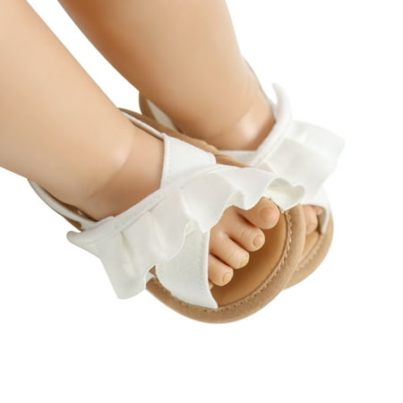 

Mubineo Baby Girl Summer Sandals Cute Ruffle Flats Non-Slip Soft Sole Infant First Walkers