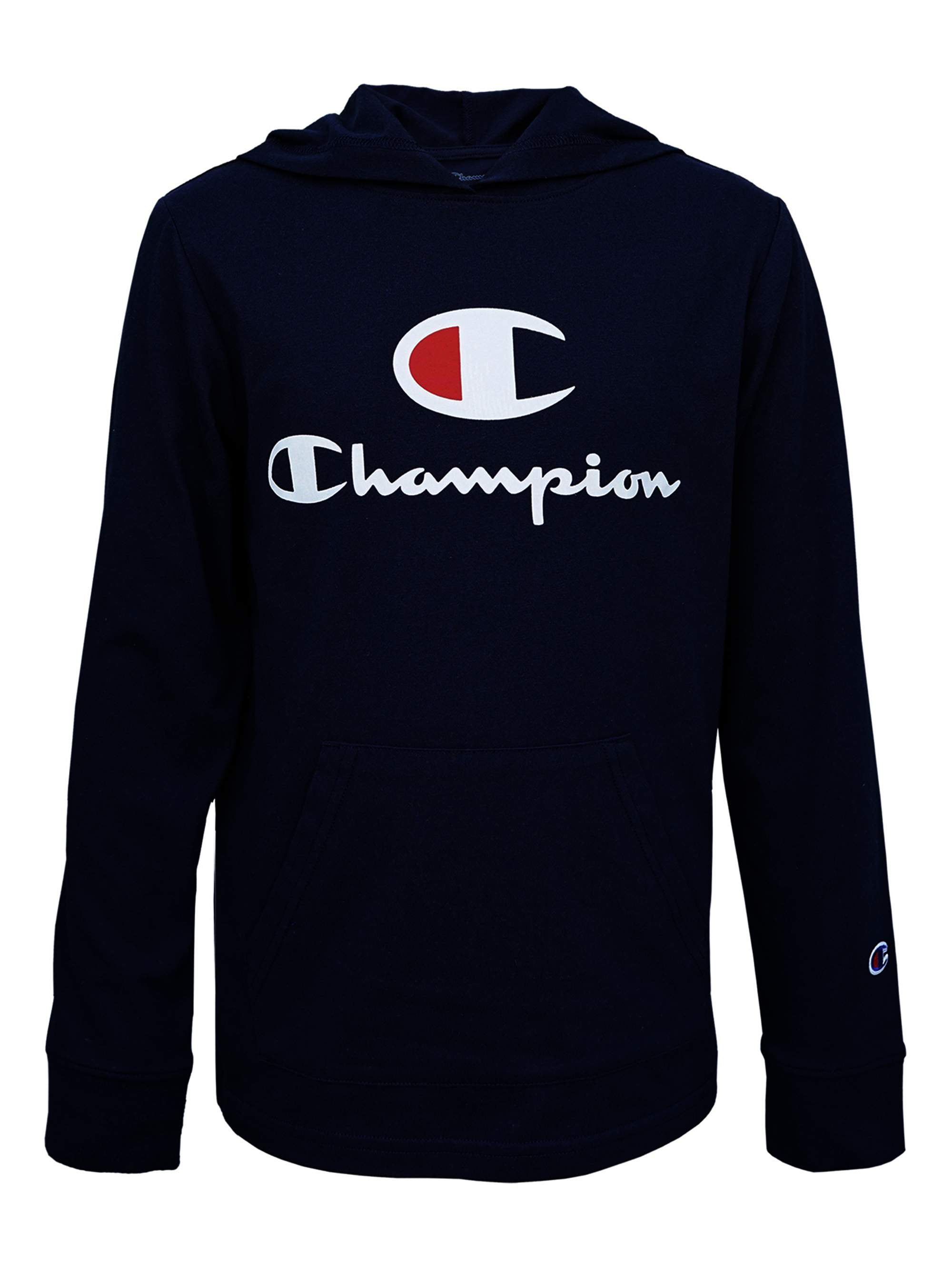 Champion - Champion Boys Hooded Jersey Script Long Sleeve T-Shirt ...