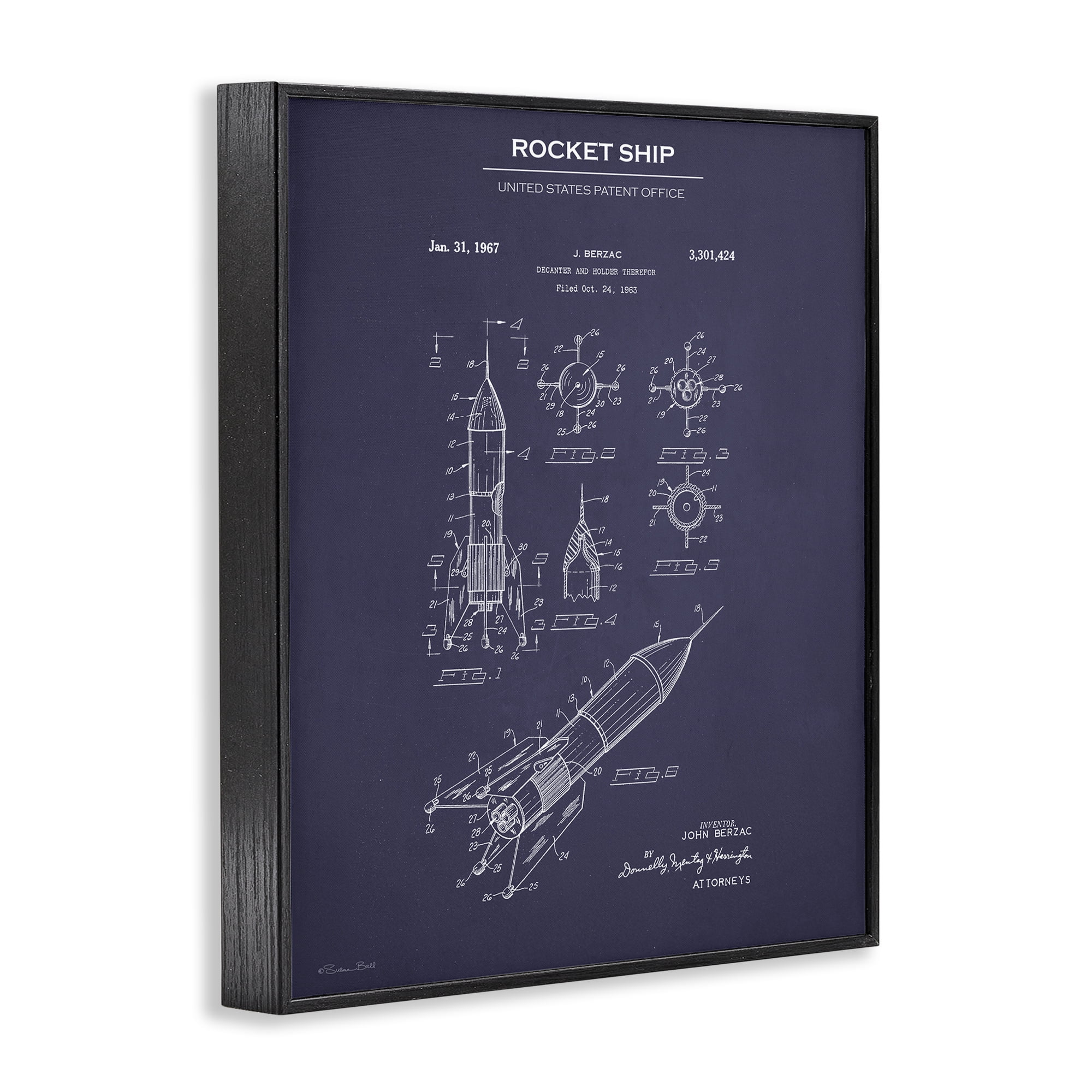 Stupell Industries Rocket Ship Blueprint Transportation Painting Black Framed Art Print Wall Art, 24 x 30
