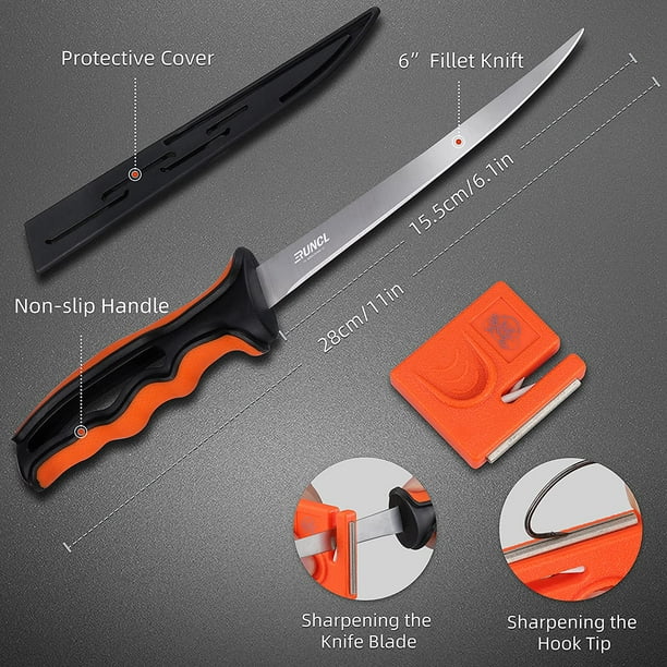 Runcl Fishing Fillet Knife Combo Set, Fishing Tools Kit With 6 Fillet Knife, Scissors, Sharpener, Fishing Pliers