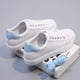 thumbnail image 3 of Zapatos blancos de mujer, estilo coreano de verano, zapatos de mujer de una sola capa, planos, con punta redonda, zapatos casuales con tiras cruzadas, zapatos de tabla, 3 of 6