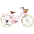thumbnail image 5 of Glerc Missy 24" Girl Cruiser Kids Bike Shimano 6-Speed Teen Hybrid City Bicycle with Rack for Youth Ages 7 8 9 10 11 12 13 14 Years Old Wicker Basket & Lightweight, Pink, 5 of 14