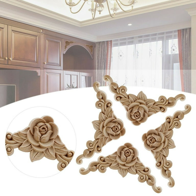 Wood carved appliques corners onlay decals for furniture flower decor Room  decorations accessories Unpainted wood decal corner - AliExpress