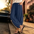 thumbnail image 2 of Sevevn Women's Elastic Drawstring Waist Linen Pants Loose Casual Trousers with Side Pockets Navy XXL, 2 of 6