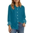 thumbnail image 4 of Yigetop Button Down Shirts for Women, Women's Fashion Casual Solid Color Button Long Sleeve Shirts Tops Dress Shirts for Women Blue L, 4 of 7