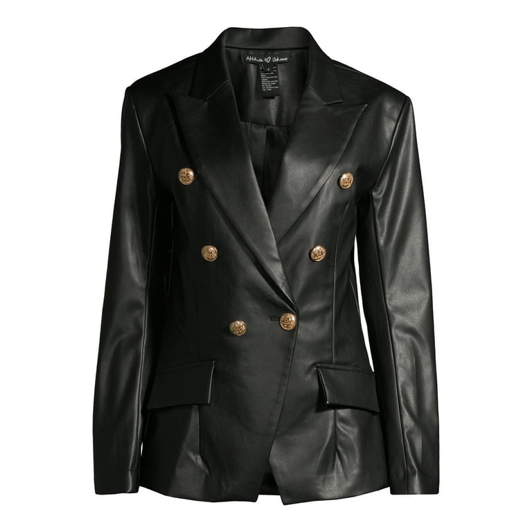 Black leather double breasted blazer hotsell
