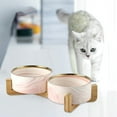 thumbnail image 2 of de cerámica para gato perros, plato de comida con madera, mascota redonda elevada co doble Yuyangstore  Cuencos para gatos, 2 of 8