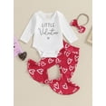 thumbnail image 2 of Bslissey 3M 6M 12M 18M Baby Girl Valentine's Day Clothes Long Sleeve Letter Print Romper + Heart Print Flare Pants + Headband 3Pcs Outfits Newborn Infant Cute Pants Set, 2 of 9