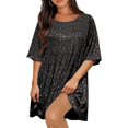 thumbnail image 1 of UD Femmes Paillettes Robe Scintillant Dorure Col Rond Manches Courtes une Ligne Swing Tunique Robe Disco Parti Concert Noir Grand, 1 of 1