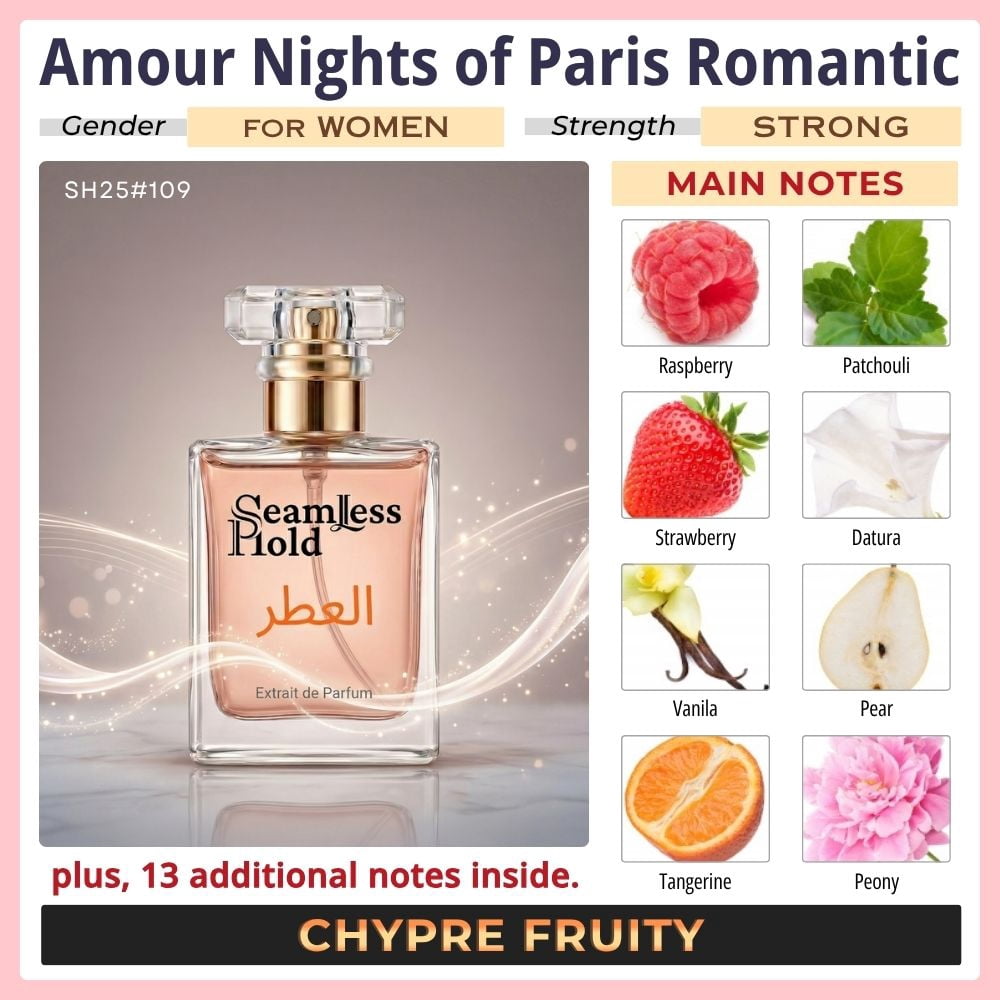 Seamless Hold Amour Nights of Paris Romantic Fruity Floral Patchouli Perfume for Women Parfum | Inspired Luxury Fragrance | Long-Lasting Scent - 1 oz (30 ml)