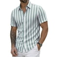 thumbnail image 2 of Qwertyu Men's Linen Shirts Short Sleeve Striped Casual Shirts Button Down Shirt Hawaiian Beach Summer Shirt Green 3XL, 2 of 7