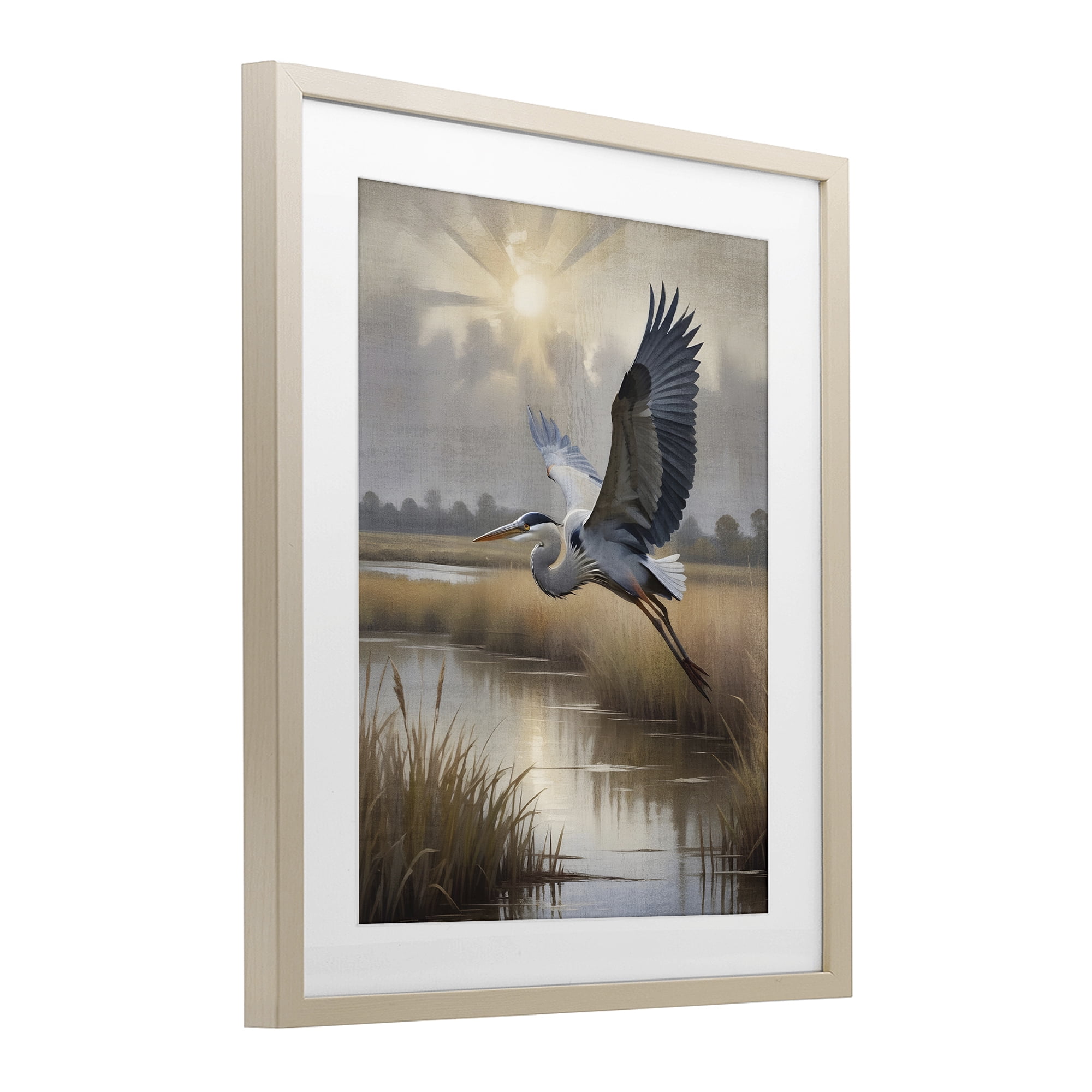 Stupell Industries Heron Flight over Wetlands Birch Framed Print Under Glass, design by Susan Arnot