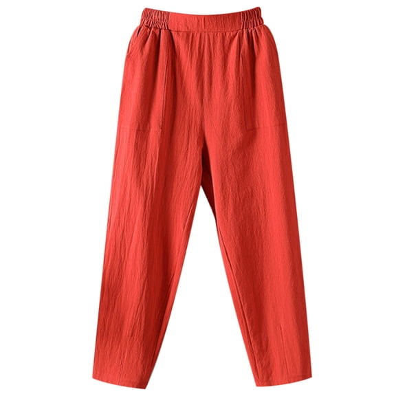 Lixiuxyad Casual Pants for Women "Women's Lightweight Casual Plus Size White Loose Fit High Waisted Crop Pants" Red