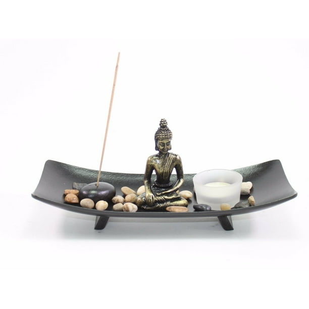 Tabletop Zen Garden Buddha Rock Candle Incense Burner Home Decor