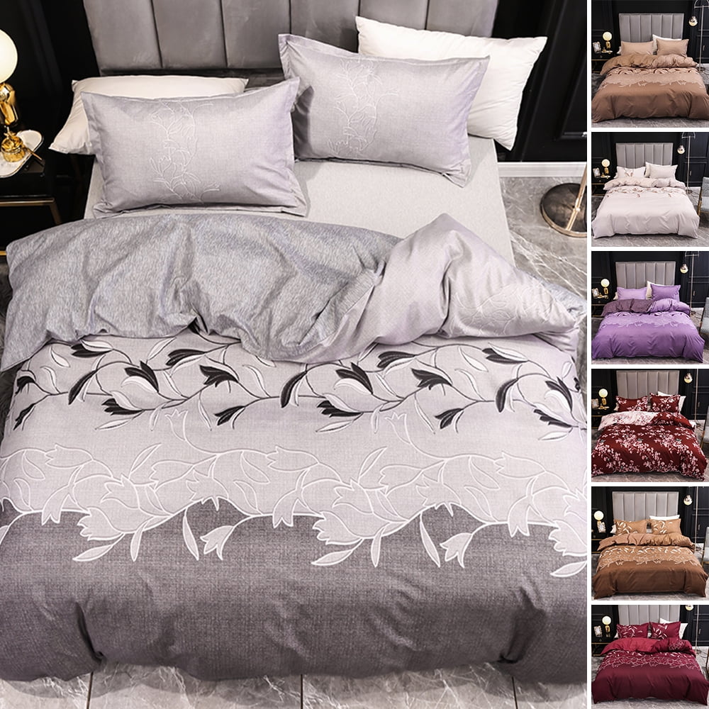 Double Cotton Rich Navy & Burgundy Duvet Cover With Pillow Case Bedding Set 