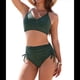thumbnail image 2 of Conjunto de Bikini de Cintura Alta con Cordón Ajustable para Mujer, Traje de Baño Cruzado con Lazo en la Espalda. Verde Oscuro L, 2 of 9