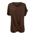 thumbnail image 5 of MIXUE Womens Summer Tops Solid Color V Neck Short Sleeve Elegant Loose Casual Shirts For Women Tshirts Outwear,Brown,S, 5 of 5