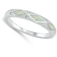 thumbnail image 4 of CHOOSE YOUR COLOR White Simulated Opal Mosaic Modern Promise Ring .925 Sterling Silver Band CZ Female Size 9, 4 of 4