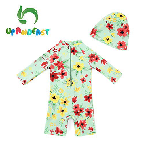 Sun Protection upandfast Baby Girl One Piece Swimwear Suits with Sun Hat Toddler Swimsuits UPF 50 