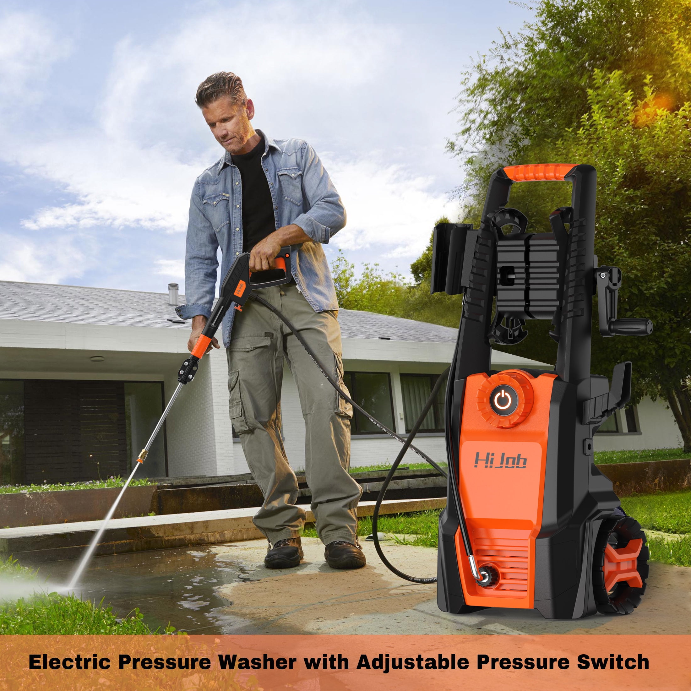 HIJOB Electric 4000 PSI High Power Water Washers Machine  w/ 20 ft Hose, 4 Nozzles, Max. 2.6 GPM for Patios/Cars/Fences/Driveways