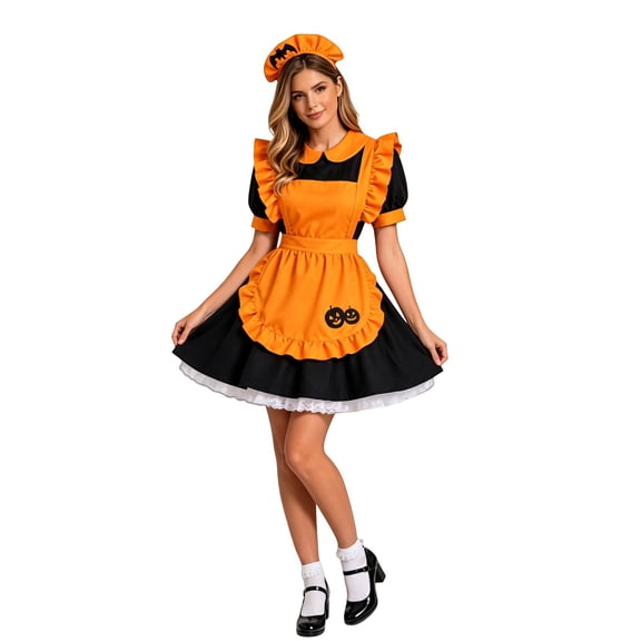 Bainana Halloween Pumpkin Cosplay Dress For Adult Women Gothic Theme Stage Performance Dresses For Halloween Party