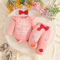 thumbnail image 5 of masbird Newborn Baby Girl Fall Outfits Rib Frill Long Sleeve Ruffled Romper Pants Headband Set 3Pcs Winter Clothes,Pink,9-18 M, 5 of 9