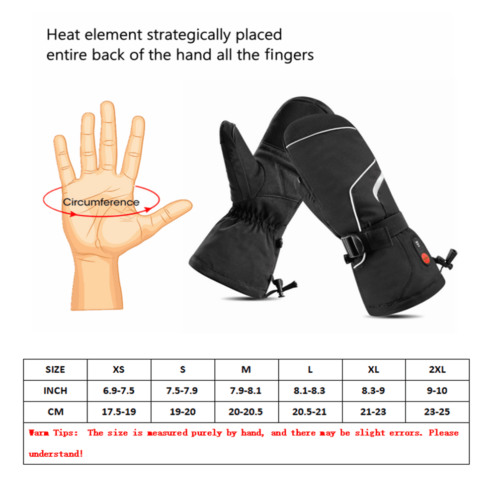 Sun Will 7.4V 2200 mAh Rechargeable Battery Heated Gloves, Unisex Warmth Ski Mittens XS-2XL