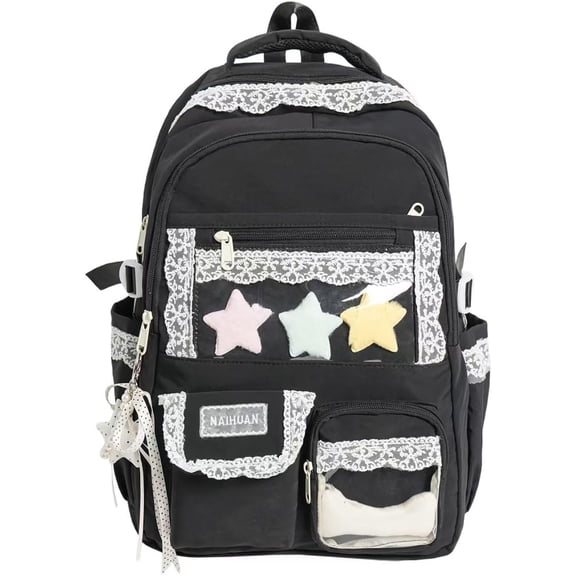 KKLDOGS Kawaii ita Backpack Cute Lace Backpack Coquette Aesthetic Back Pack Y2K Daypack with Clear Pockets