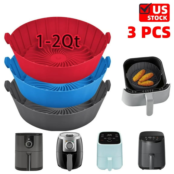 3 Pack Silicone Air Fryer Liners Reusable for 1-2qt Air Fryers, Non-Stick Round Parchment Paper AirFryer Liner Compatible with Ninja Mini, Instant Vortex 2 QT, CHEFMAN Small, COSORI Small