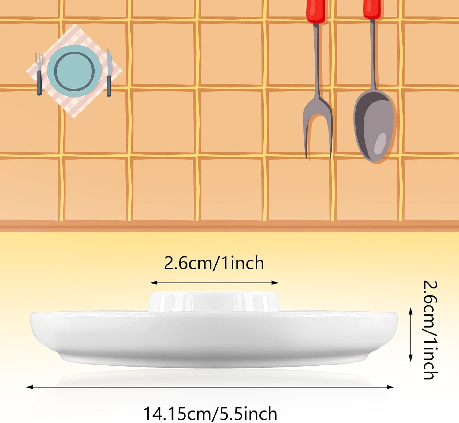 Egg Holder & Spoon Set, Ceramic Egg Holders with Stainless Steel Spoons, White Breakfast Plate, Food Container for Hard Boiled Eggs, Easter and Desserts